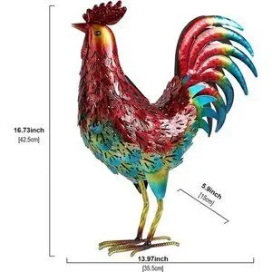 Solar Powered Rooster Garden Statue With LED Lights - 18 Inch Metal Chicken Decor For Yard, Patio, Farmhouse Style